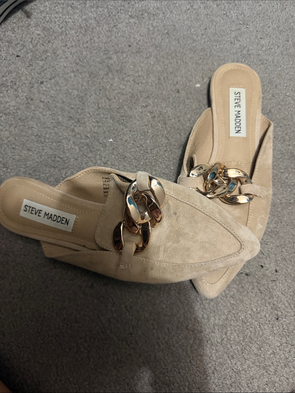 Steve Madden Taupe Suede Slip-On Mules with Gold Chain